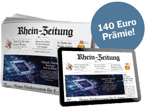 RZ-Komplett: Abbildung Zeitung, Tablet; Button: "14 Euro Prämie"